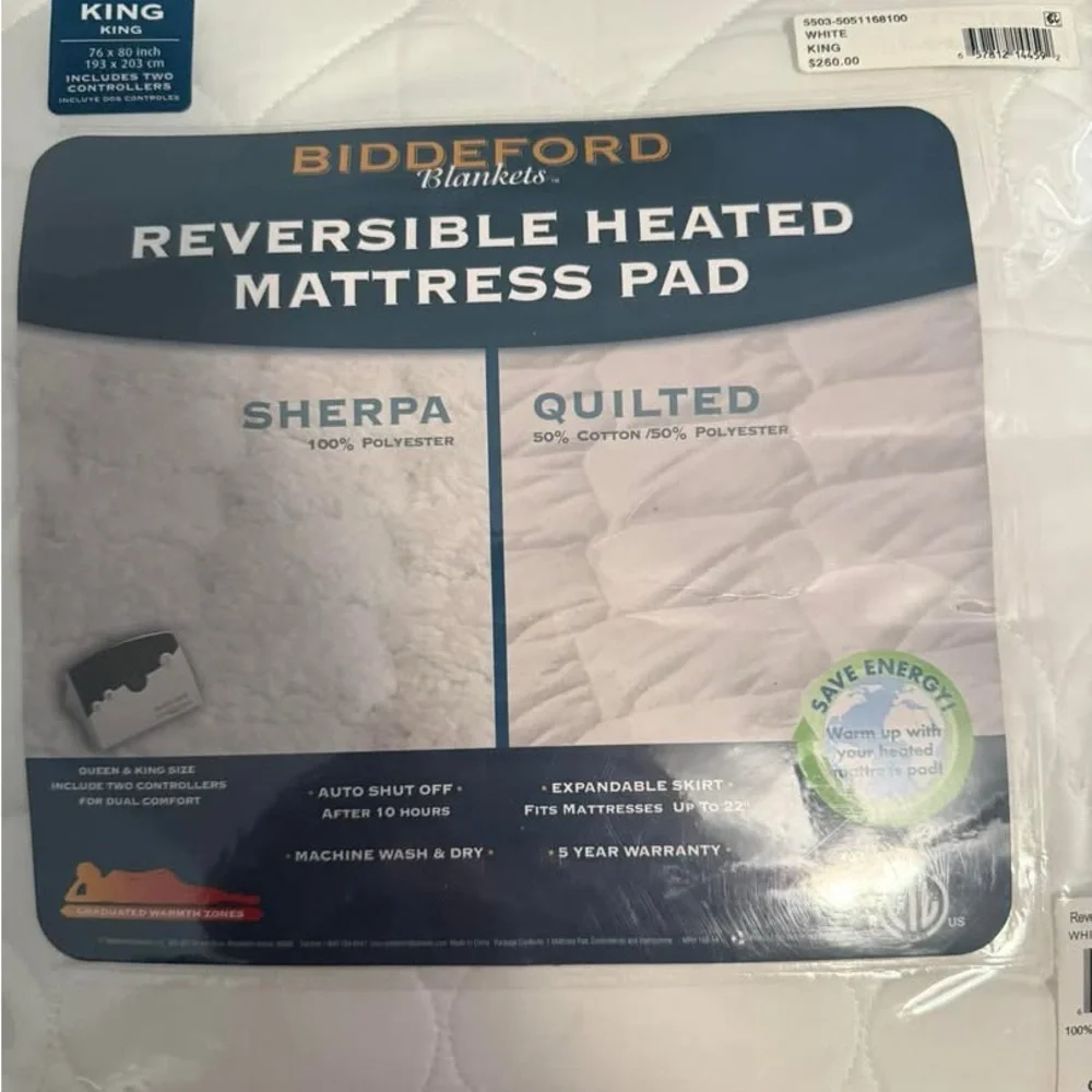 Biddeford Reversible Heated Mattress Pad - White